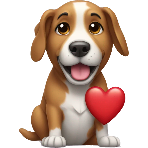 a dog holding a heart  emoji