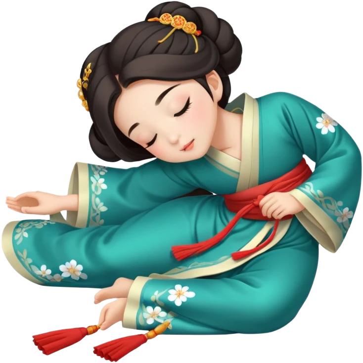 Beautiful girl in Hanfu lying on the ground sleeping emoji