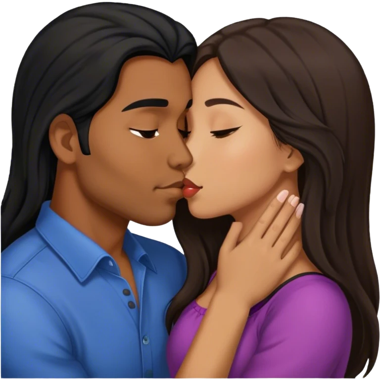Brown Guy with long black hair kissing brown hair Filipina emoji