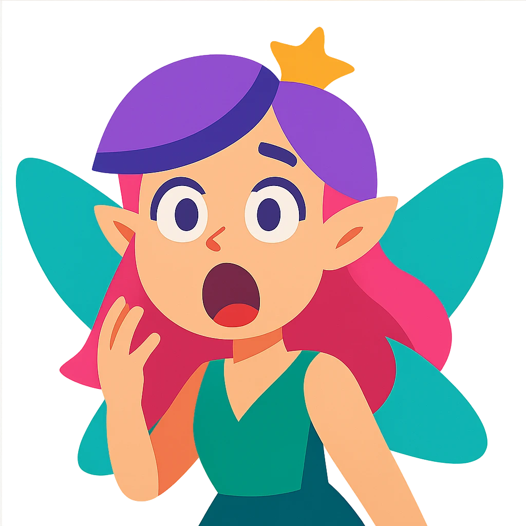 white girl with purple and pink hair, shocked fairy expression emoji