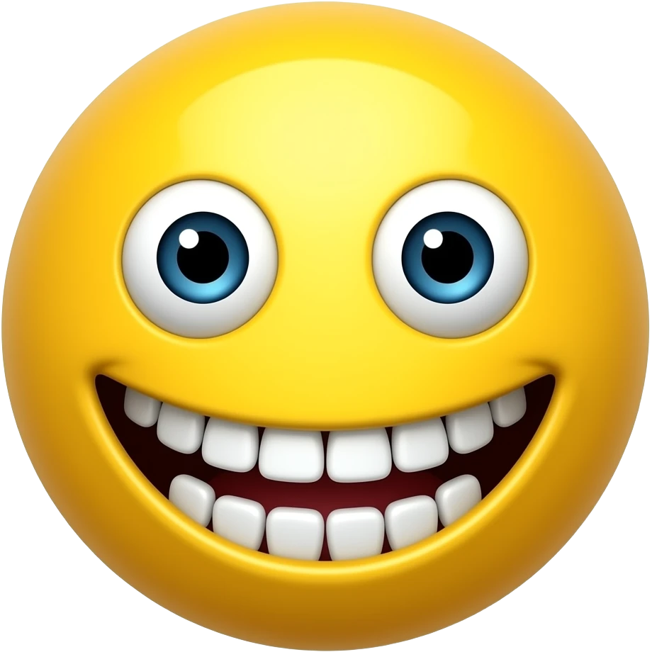 Sarcastic yellow emoji big toothy smile open eyes emoji