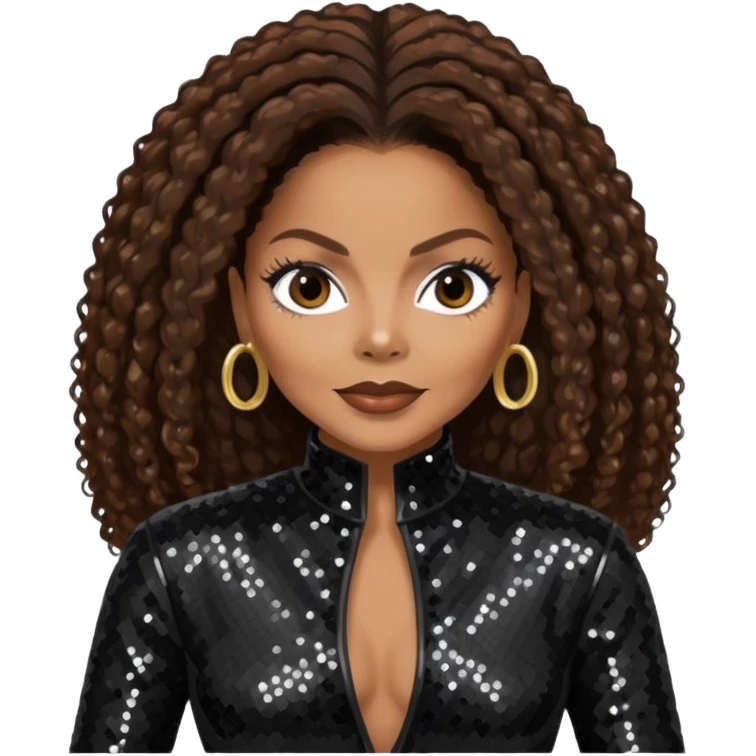 Janet Jackson with dark brown hair, black sequin outfit emoji