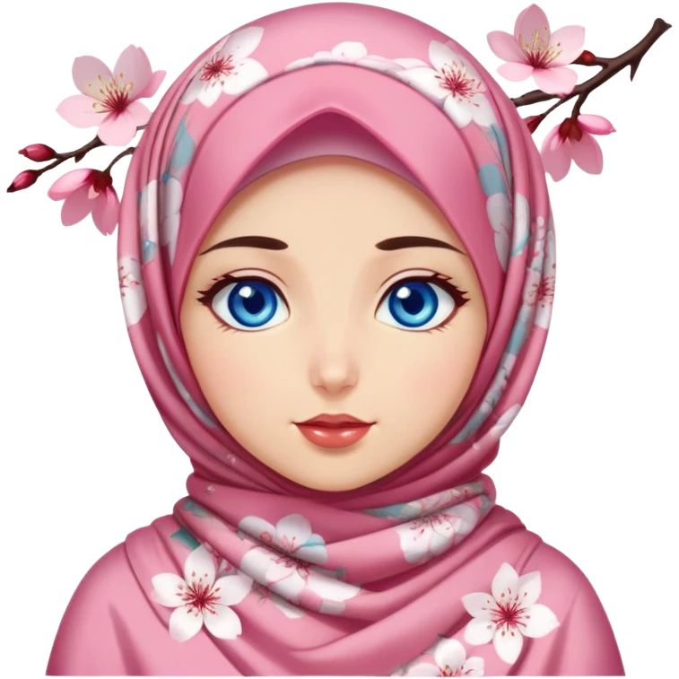 Turkish beautiful finish Konya girl blue eyes with cherry blossom floral hijab islamic dress and with yummy Drooling face emoji