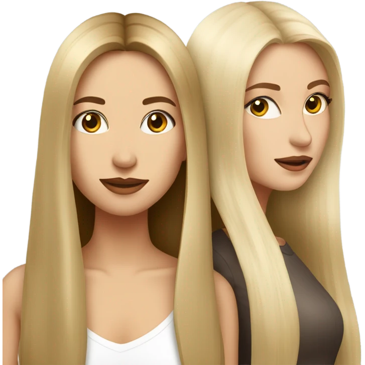 beautiful woman with long straight blonde hair kissing beautiful woman with long straight brown hair emoji