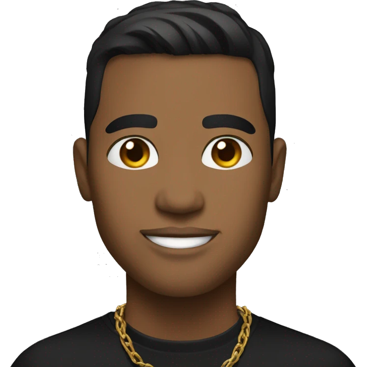 casual portrait of a light brown male in black shirt with gold chain and short black hair with a fade emoji