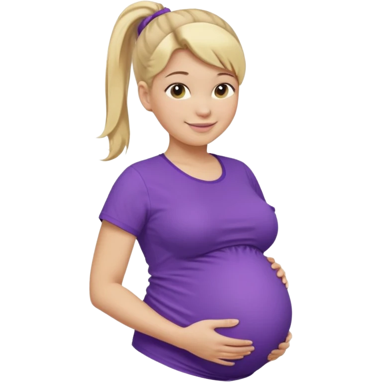 pregnant woman with purple shirt. Blond hair, light skin, pony tail. Only show abdomen neck and head. emoji