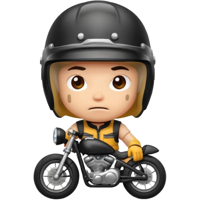 chibi biker in helmet suffers from heated helmet emoji