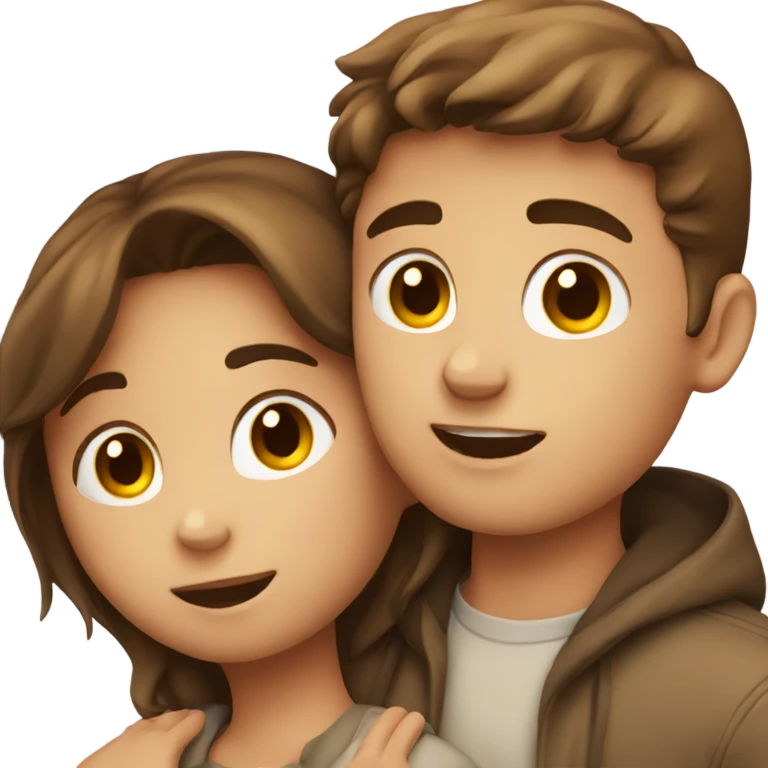 Girl with brown hair hugging boy with brown hair emoji
