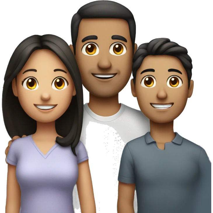 A family photo , parents and child with dark hair .  emoji