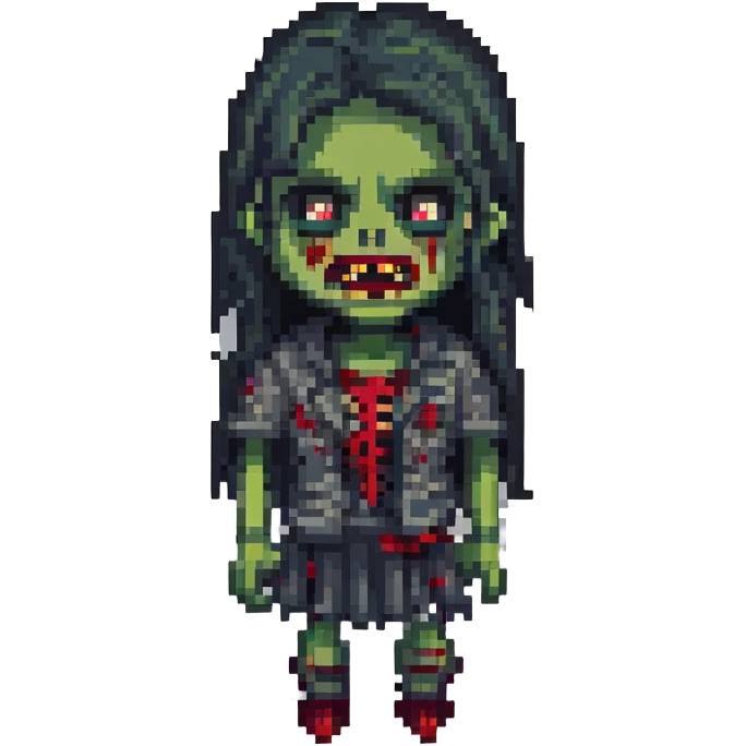 girl zombie with black long hair with teeth and serious face emoji