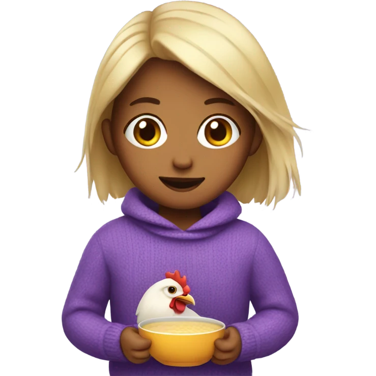 girl with purple sweater and chicken soup emoji