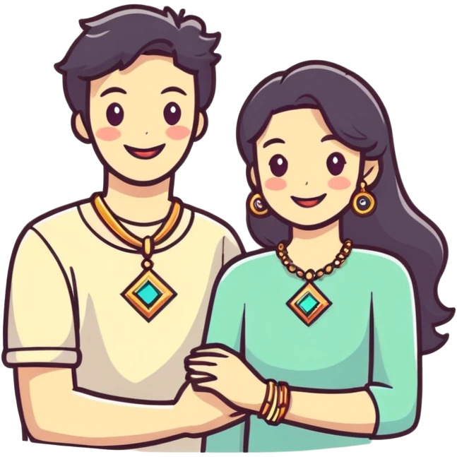 smiling couple with jewelry emoji