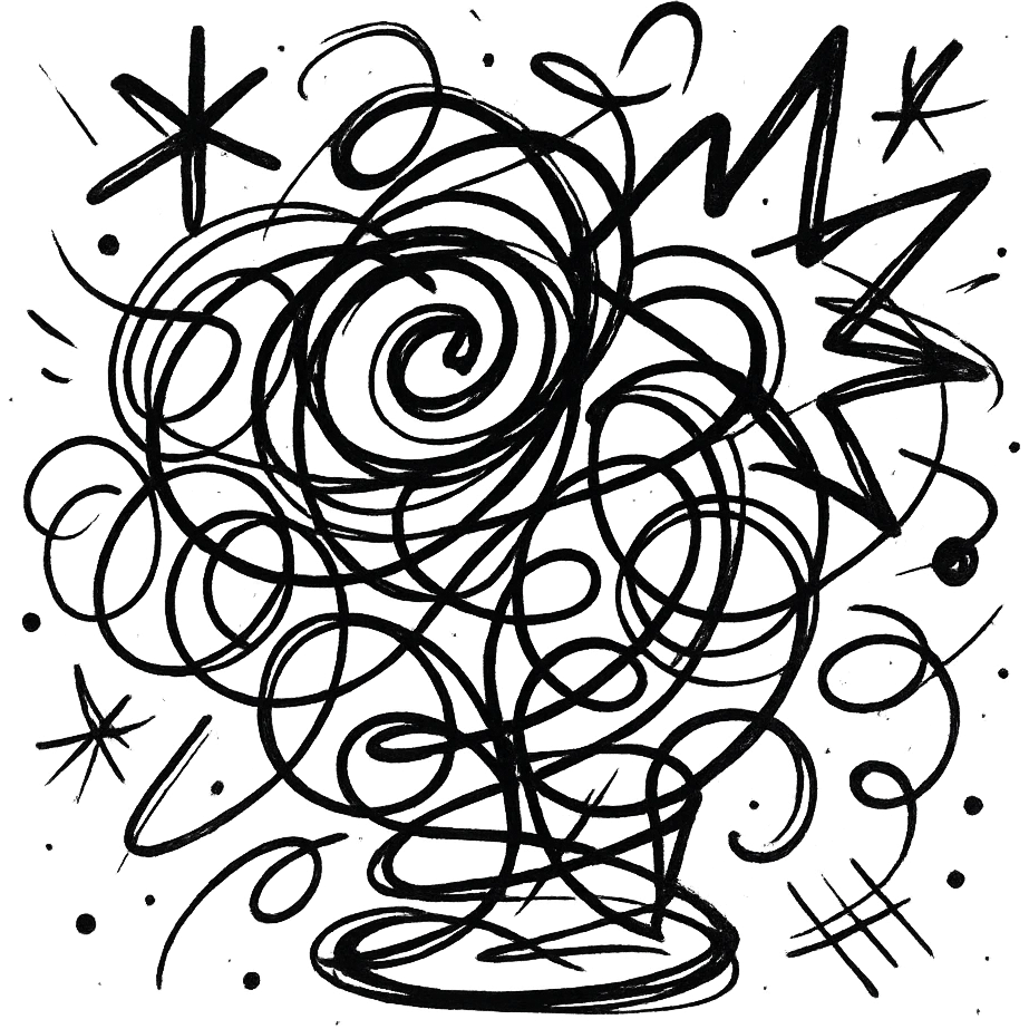 abstract chaotic outlined icon with swirling lines and random shapes emoji