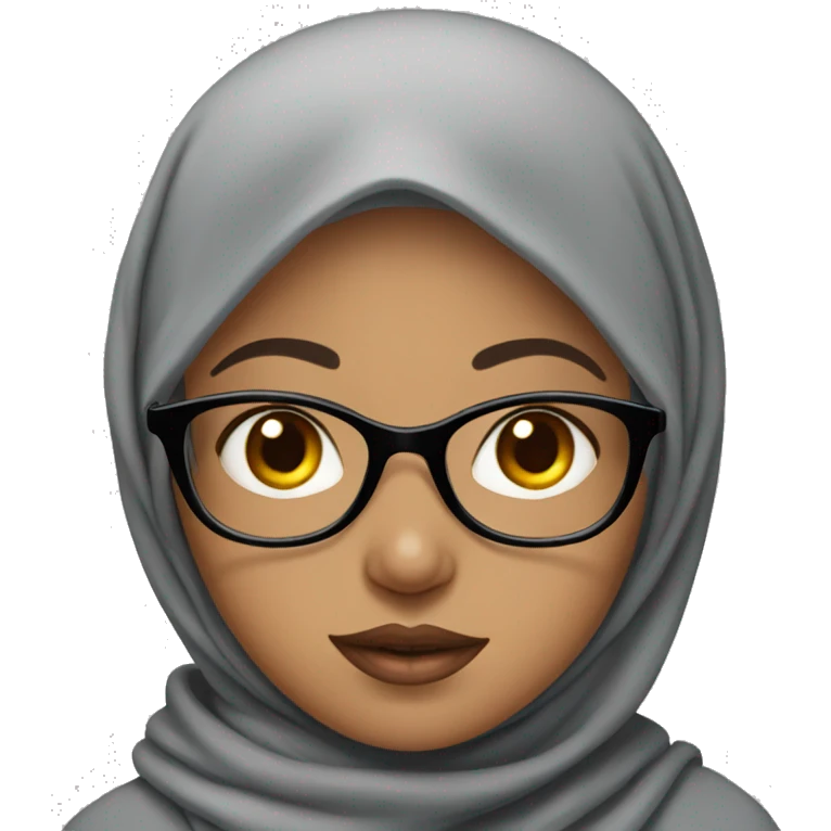 girl with gray hijab, round glasses, bug eyes and big lips  emoji