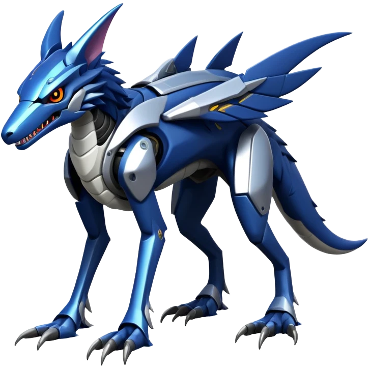 Futuristic Mechanical Sergal-raptor-nargacuga-vernid, 4 legs, full body emoji