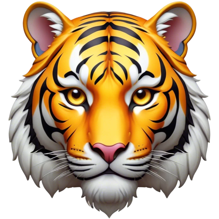 Cinematic Noble Tiger Portrait Emoji, Poised and regal, with a powerful, muscular build draped in striking, vivid stripes and intense, focused eyes, Simplified yet sharp and sophisticated features, highly detailed, glowing with a soft, wild luminescence, high shine, intelligent and majestic, stylized with an air of untamed authority, focused and commanding, soft glowing outline, capturing the essence of a watchful and confident jungle guardian that appears ready to pounce out of the screen with effortless authority! emoji