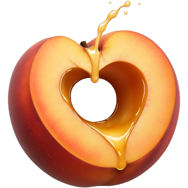 black hole in the middle of a peach. milk is leaking out of the hole emoji