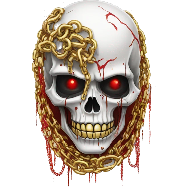 White skeleton zombie person covered in golden chains and black graffiti scribbles and red and silver doodles emoji