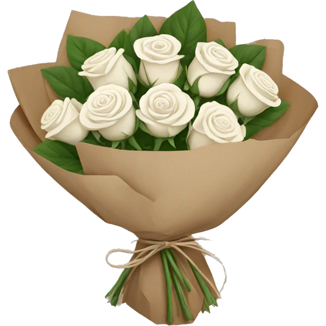 white roses bouquet in brown paper emoji