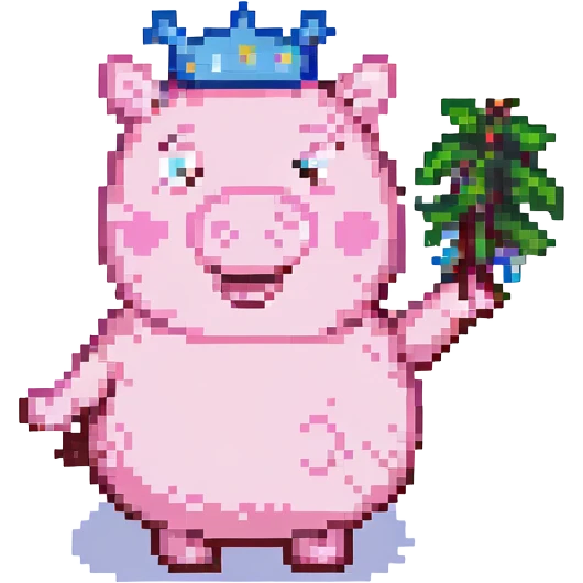 Peppa Pig, pixel art style, waving, retro video game vibe, low resolution, cheerful expression emoji