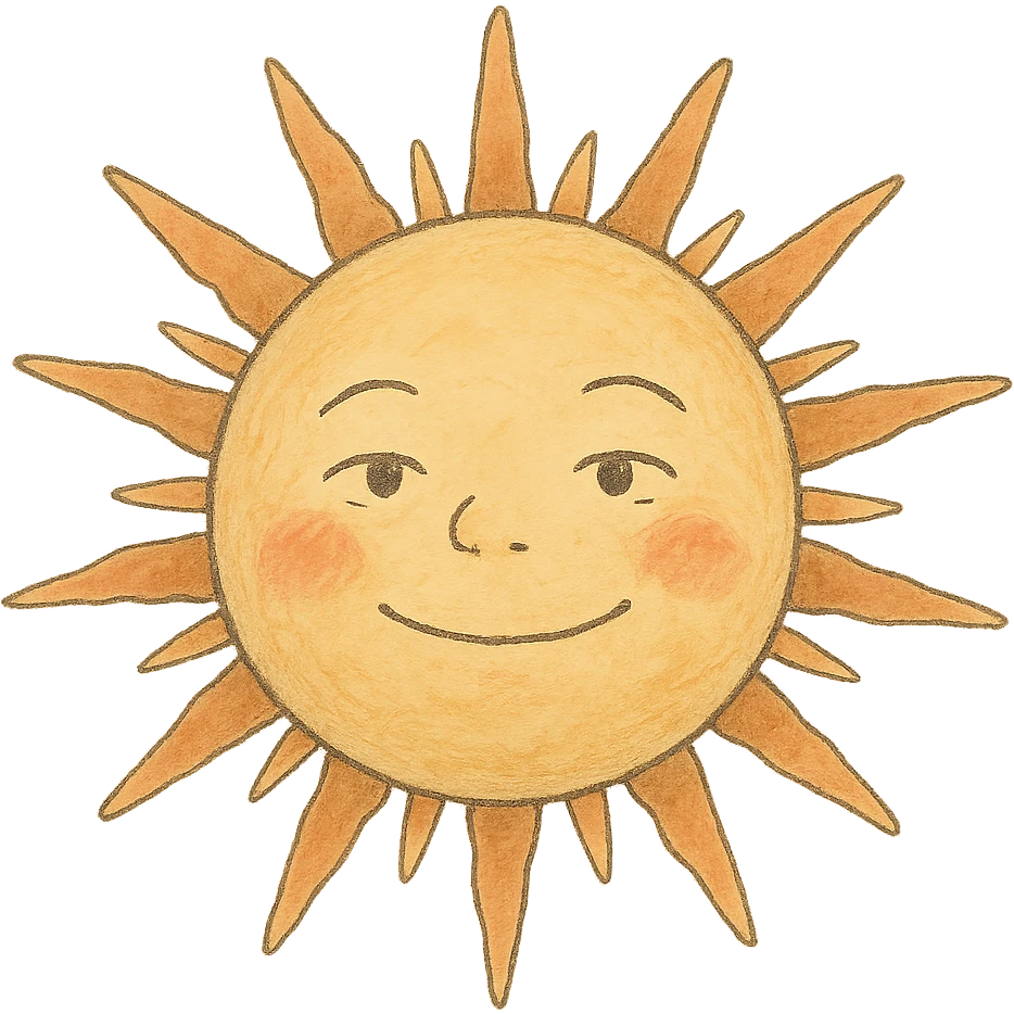 icon of a sun, soft colors, whimsical, ghibli style emoji