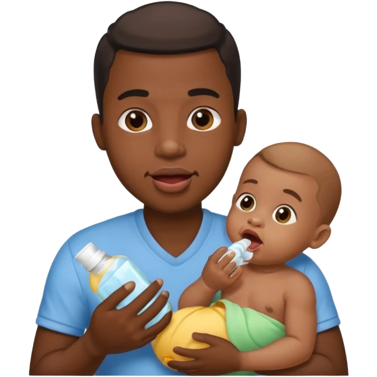 Black male licking his lips. He is holding a baby in one hand and baby oil in the other emoji