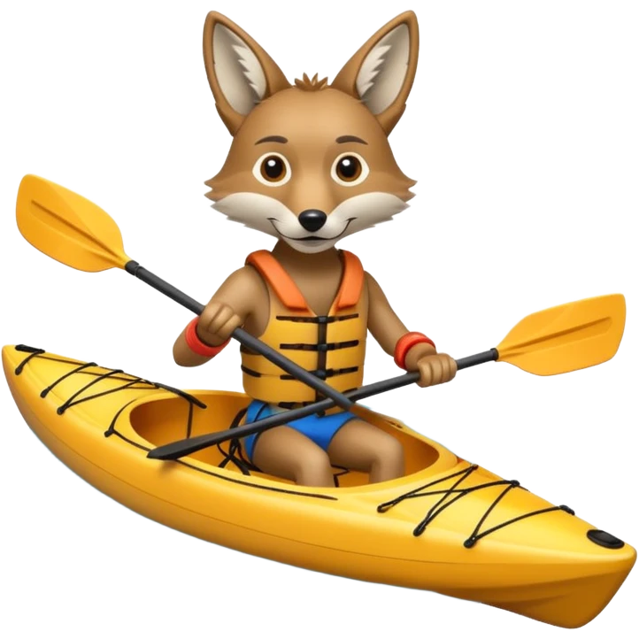 Humanoid coyote on a kayak emoji