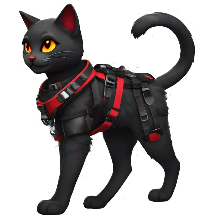 Anthro Furry Edgy Elegant black red anthro cat wearing a harness collar cyberpunk techwear emoji