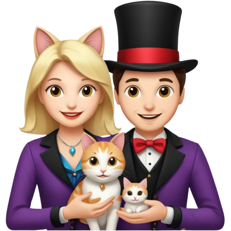 magician couple and their pet cat emoji