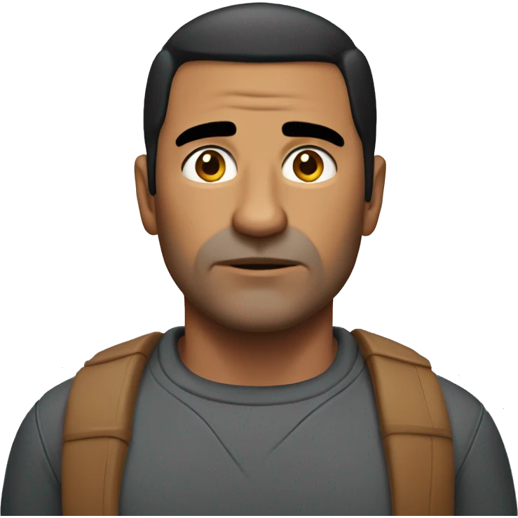 50 year old tanned man with straight short black hair and serious face emoji