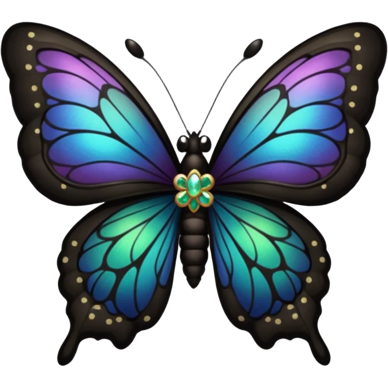 A black butterfly with intricately detailed wings, featuring a central ribbon tied in a bow, blending gothic fashion with nature’s beauty. emoji