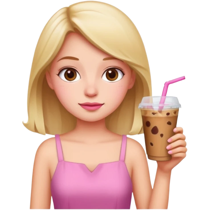Girl in pink dress that is drinking ice coffee  emoji