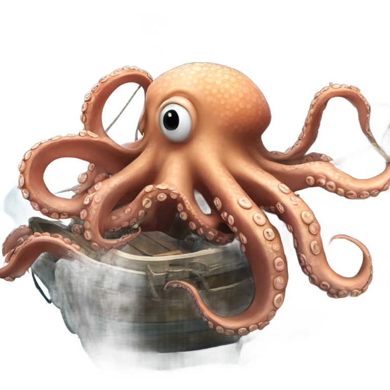 A big octopus, taking down a boat ￼ emoji
