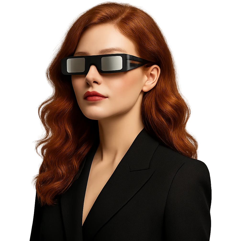 gorgeous redhead wearing solar glasses, elegant and stylish emoji