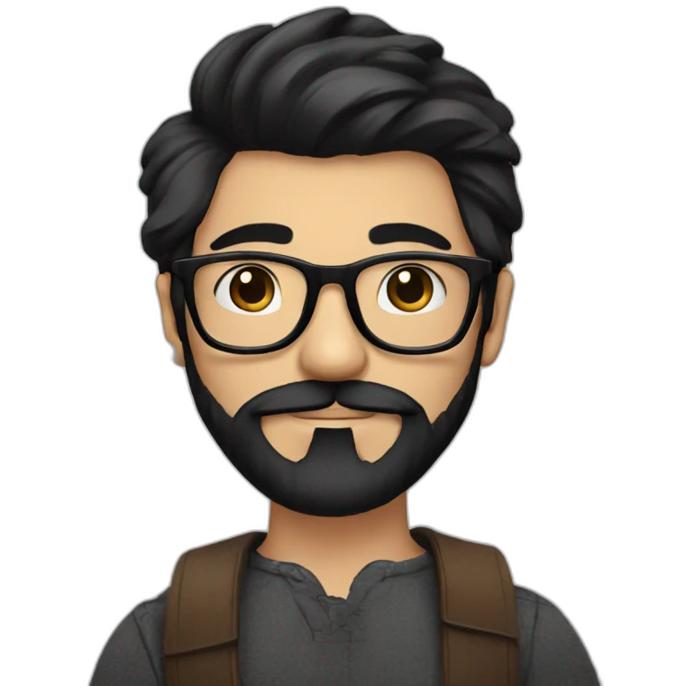 Hipster with black hair, beard and glasses drinking cappuccino   emoji