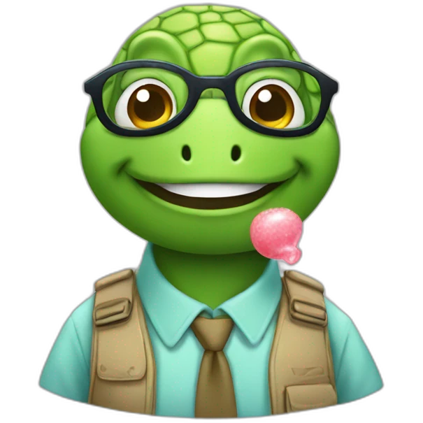 Turtle nerd with chewing gum emoji