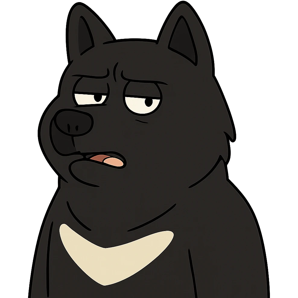 completely black akita dog head, bear-like features, pointy ears, cartoon style emoji