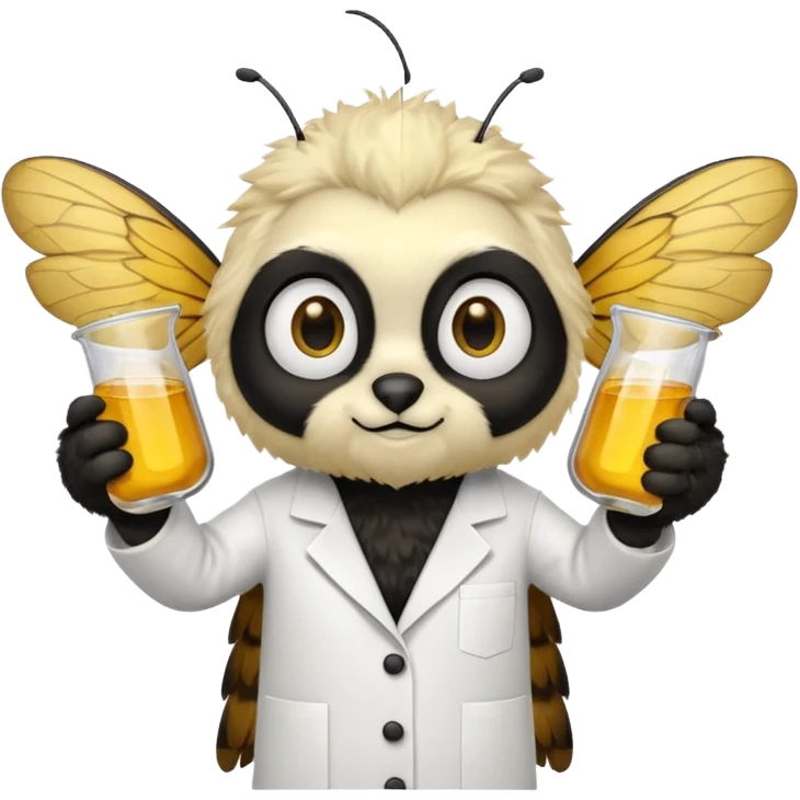a bumblebee wearing a white lab coat holding a beaker emoji