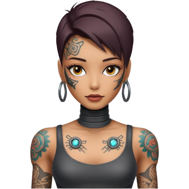 a cool looking ai robot half human sexy female tattoo artist emoji