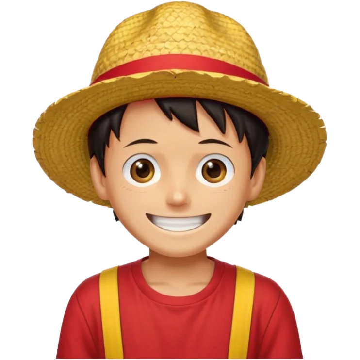 Luffy with a big smile and red shirt with yellow and red straw hat emoji