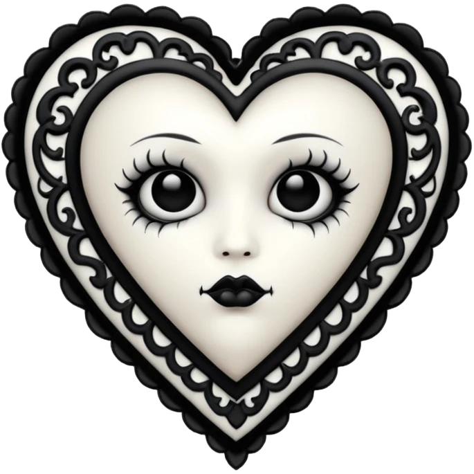 white goth heart with black gothic lace, ornate emoji