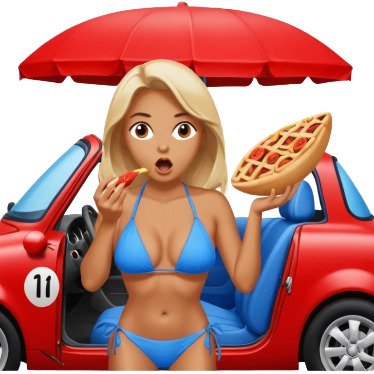 Woman in a bikini eating a car emoji