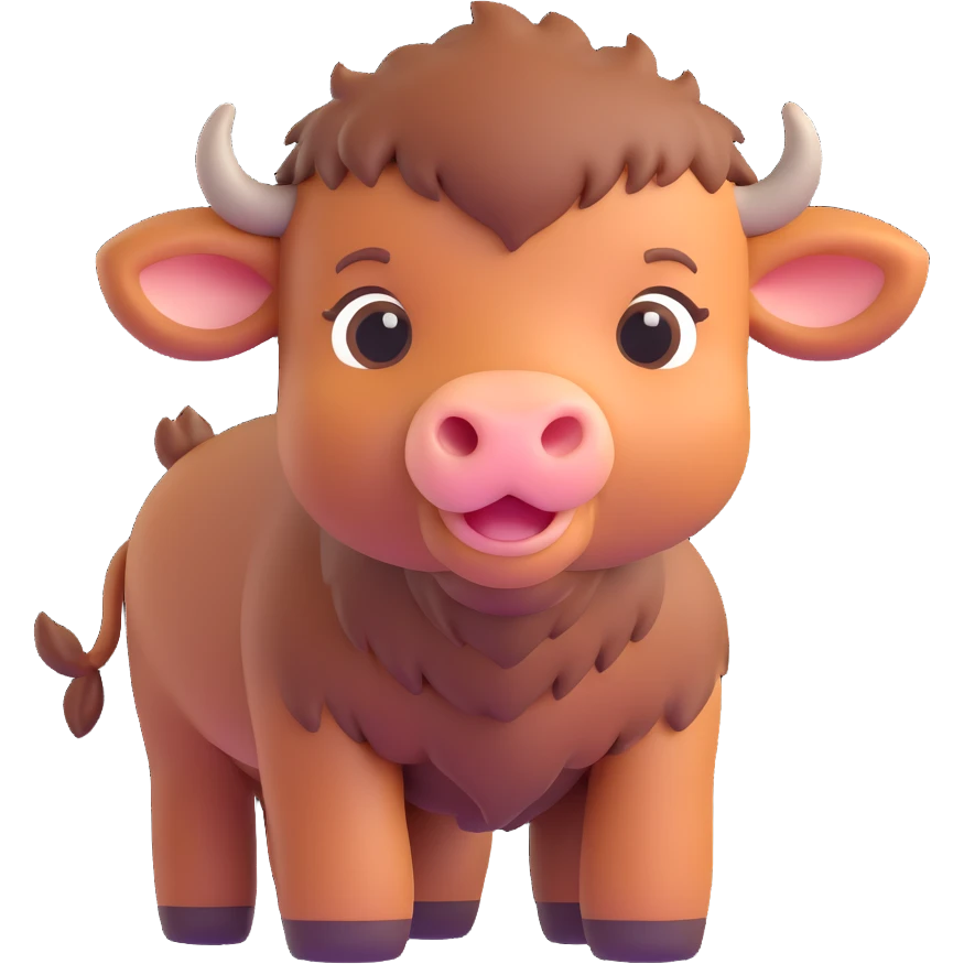 baby bison, 3D emoji style, soft shading, lively and expressive, suitable for app icon emoji