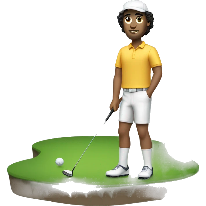 caucasian man playing golf, dark curly hair on his head and dark curly hair on his chest emoji