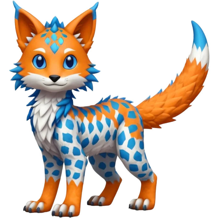Colorful warm-colored randomly-colored brightly-colored tropical kawaii edgy cute Lynx-Trico-Sergal-Vernid-Fakémon-Pokémon-creature (full body) emoji