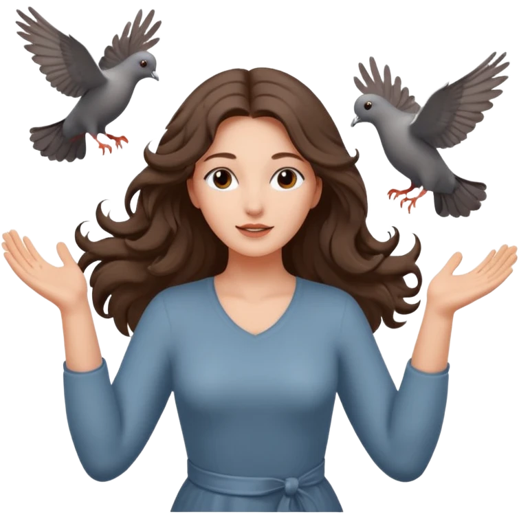 woman open arms looking at a flying pigeon emoji