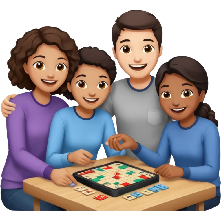 Four friends playing board game emoji