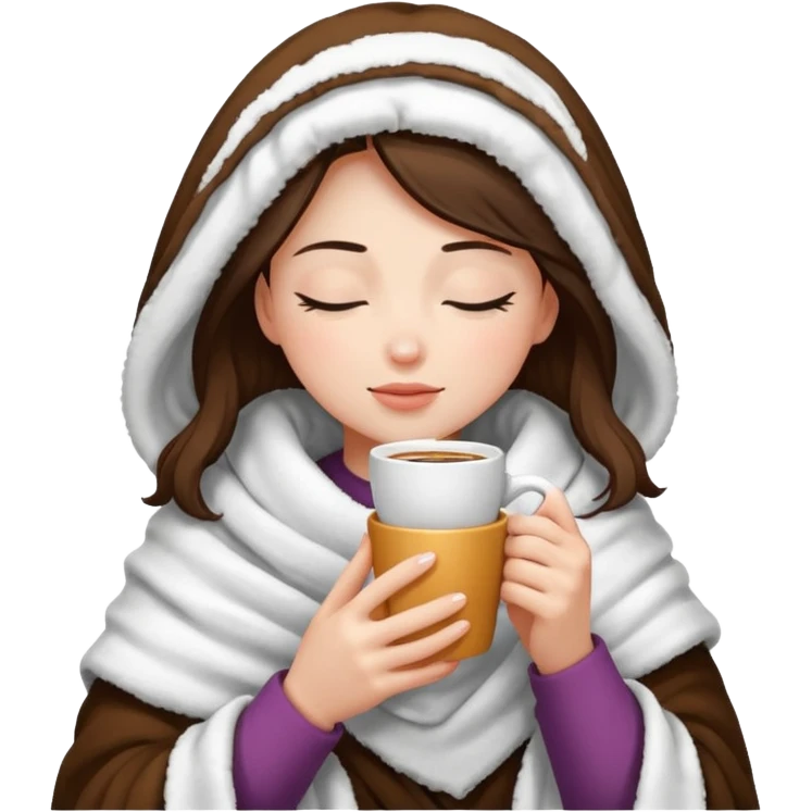 girl inside a blanket sipping coffee eyes closed emoji