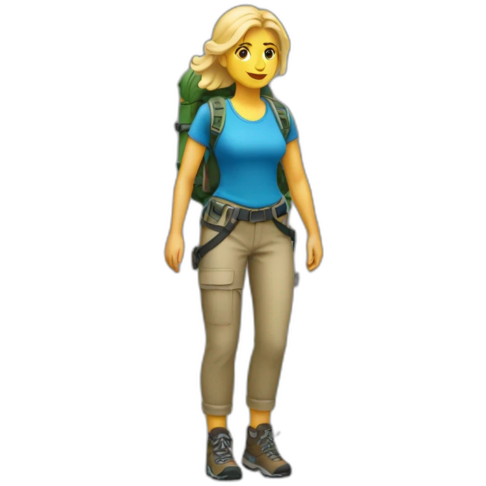 blonde woman Hiking (full body) emoji