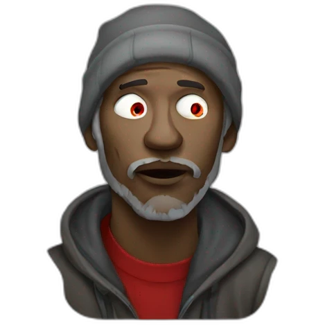 Homeless man with red eye whites smoking emoji